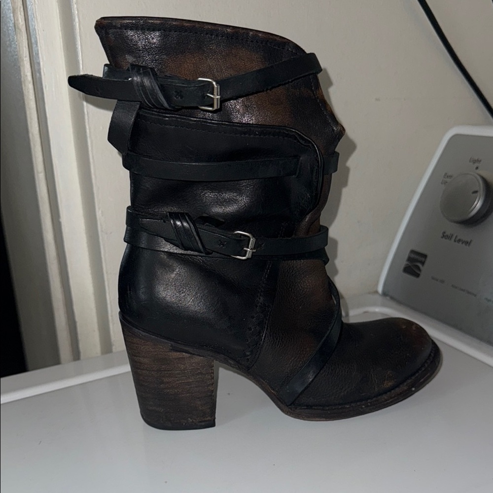 Freebird by Steven Black and Brown Heeled Boots with Buckle Straps